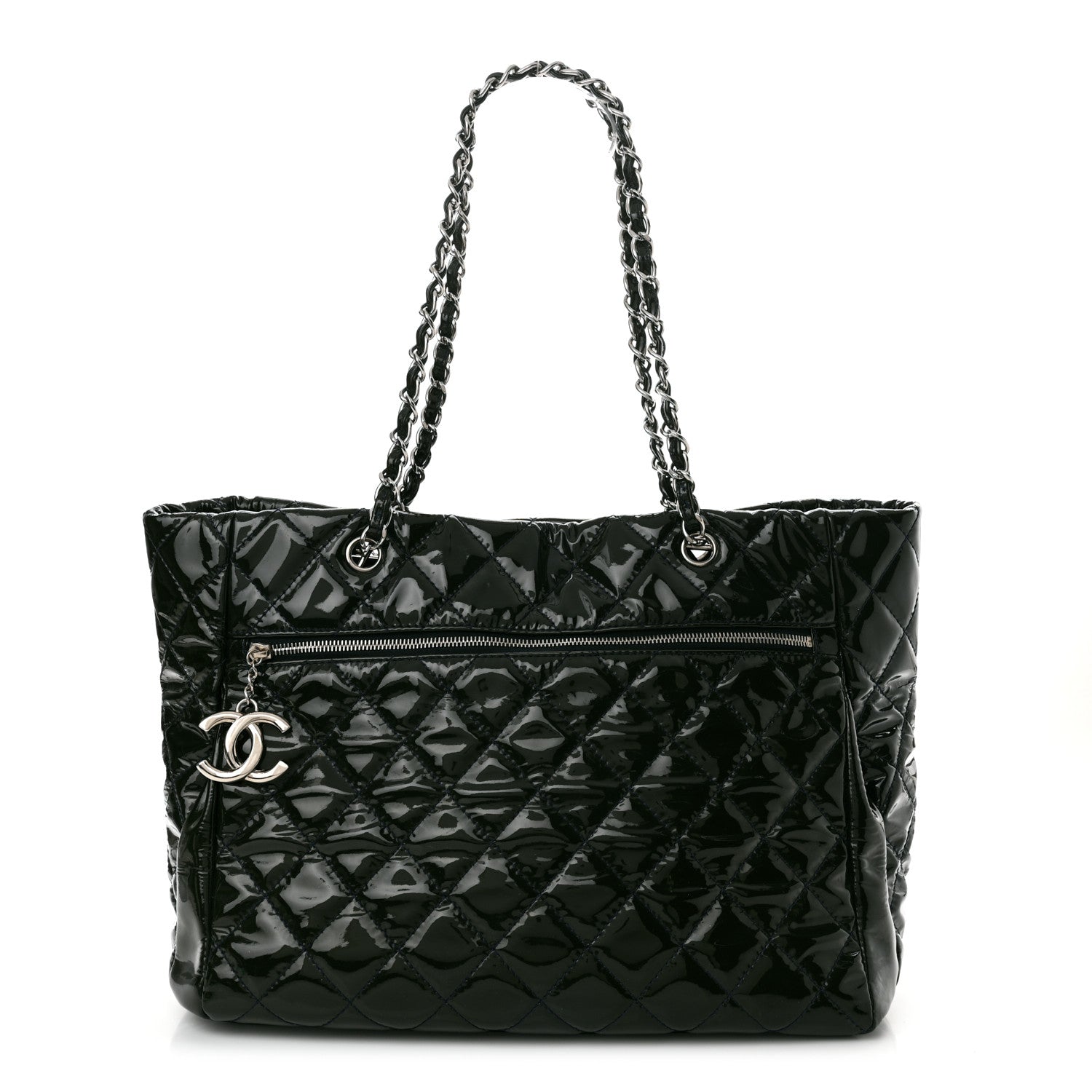 Chanel Patent Quilted Chic and Glitter Large Tote Navy Blue 1 of 12