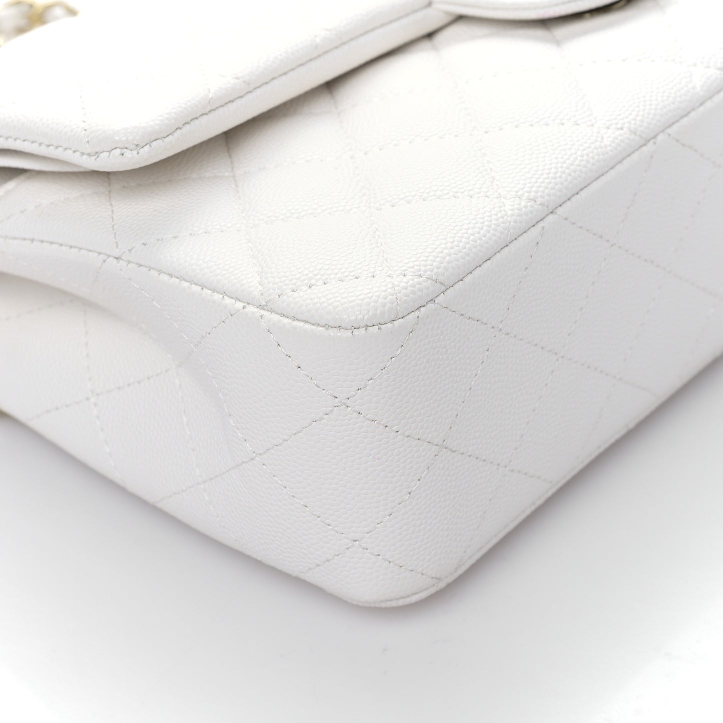 Caviar Quilted Medium Double Flap White