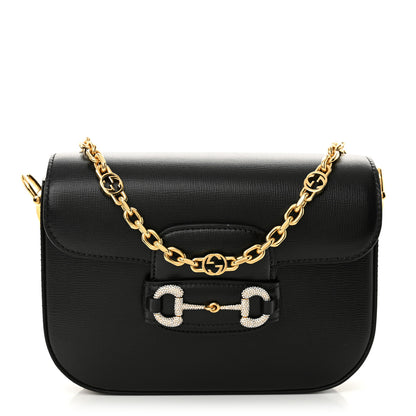 Gucci Azalea Calfskin Mini Crystal Horsebit 1955 Shoulder Bag Black 1 of 11