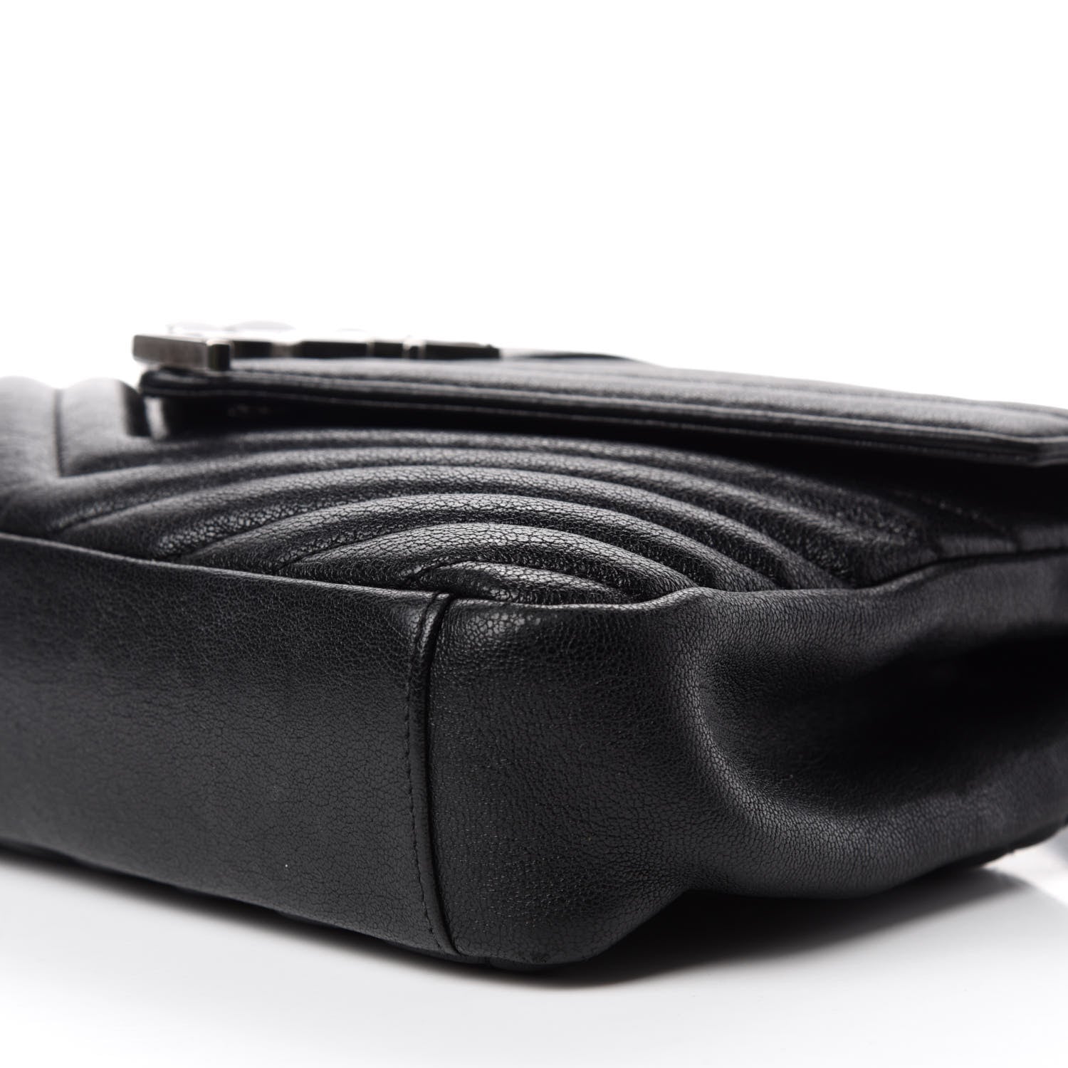 Saint Laurent Sheepskin Matelasse Chevron Monogram Medium College Bag Black 7 of 13
