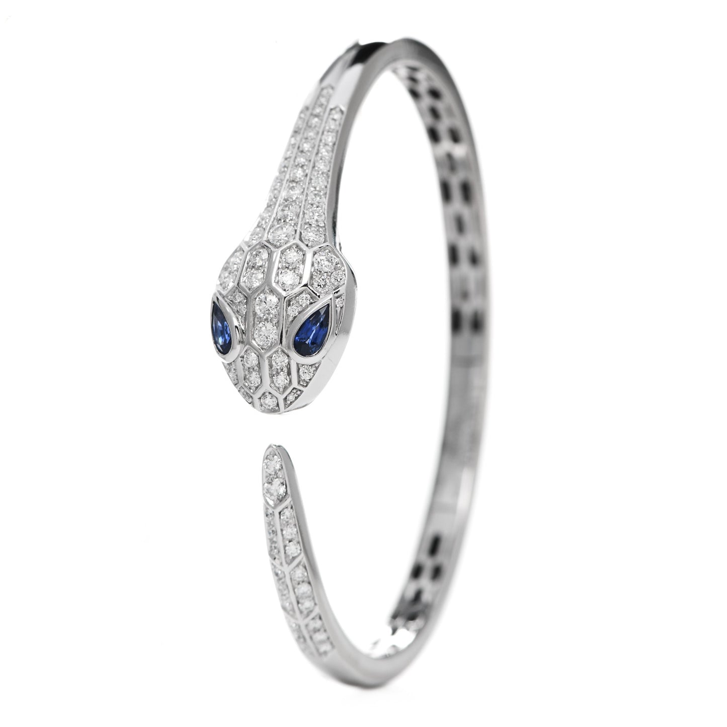 18K White Gold Diamond Blue Sapphire Serpent Bracelet S