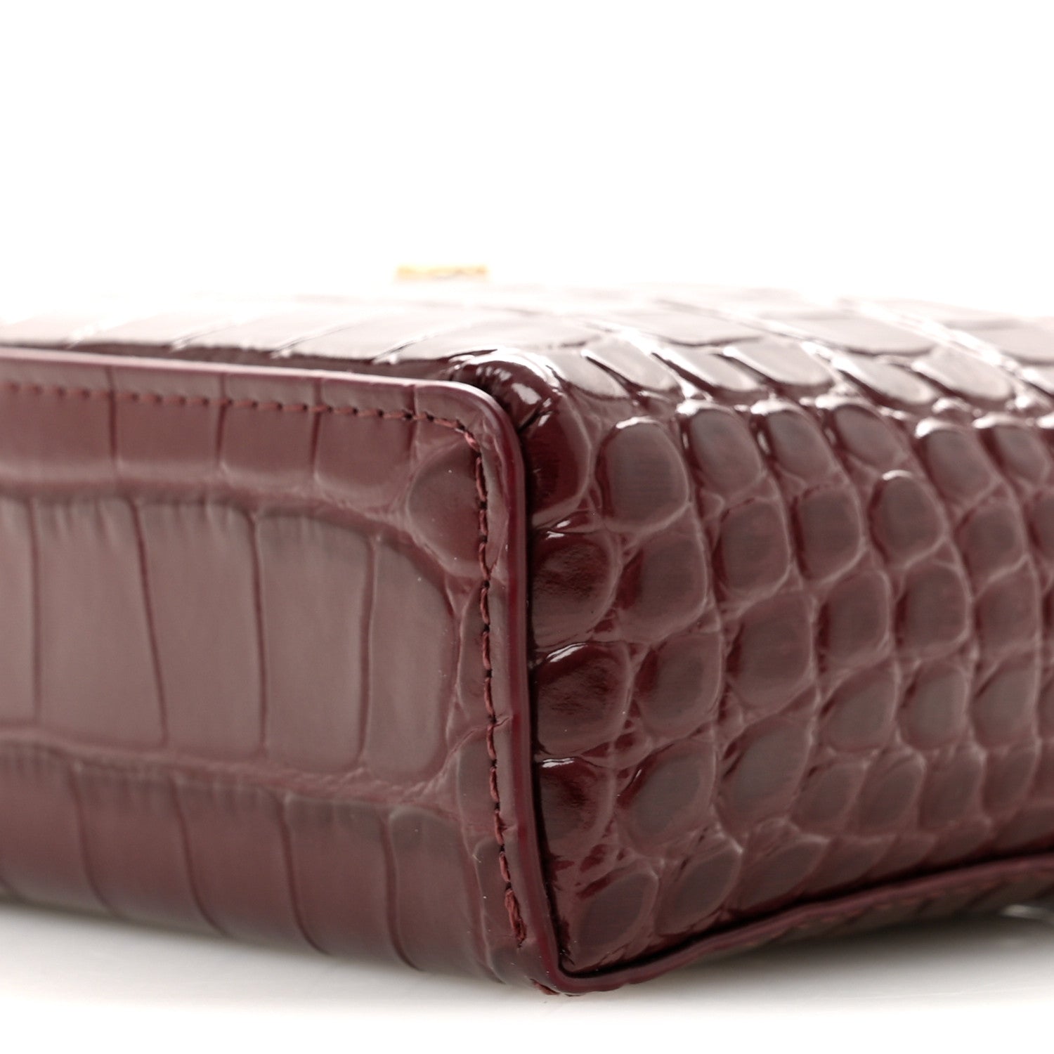 Chanel Calfskin Crocodile Embossed Crococo Top Handle Slim Vanity Case With Chain Dark Burgundy 10 of 11