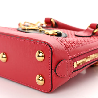 Gucci Straw Azalea Calfskin Woven Mini Horsebit 1955 Top Handle Bag Coral Wave Black 9 of 9