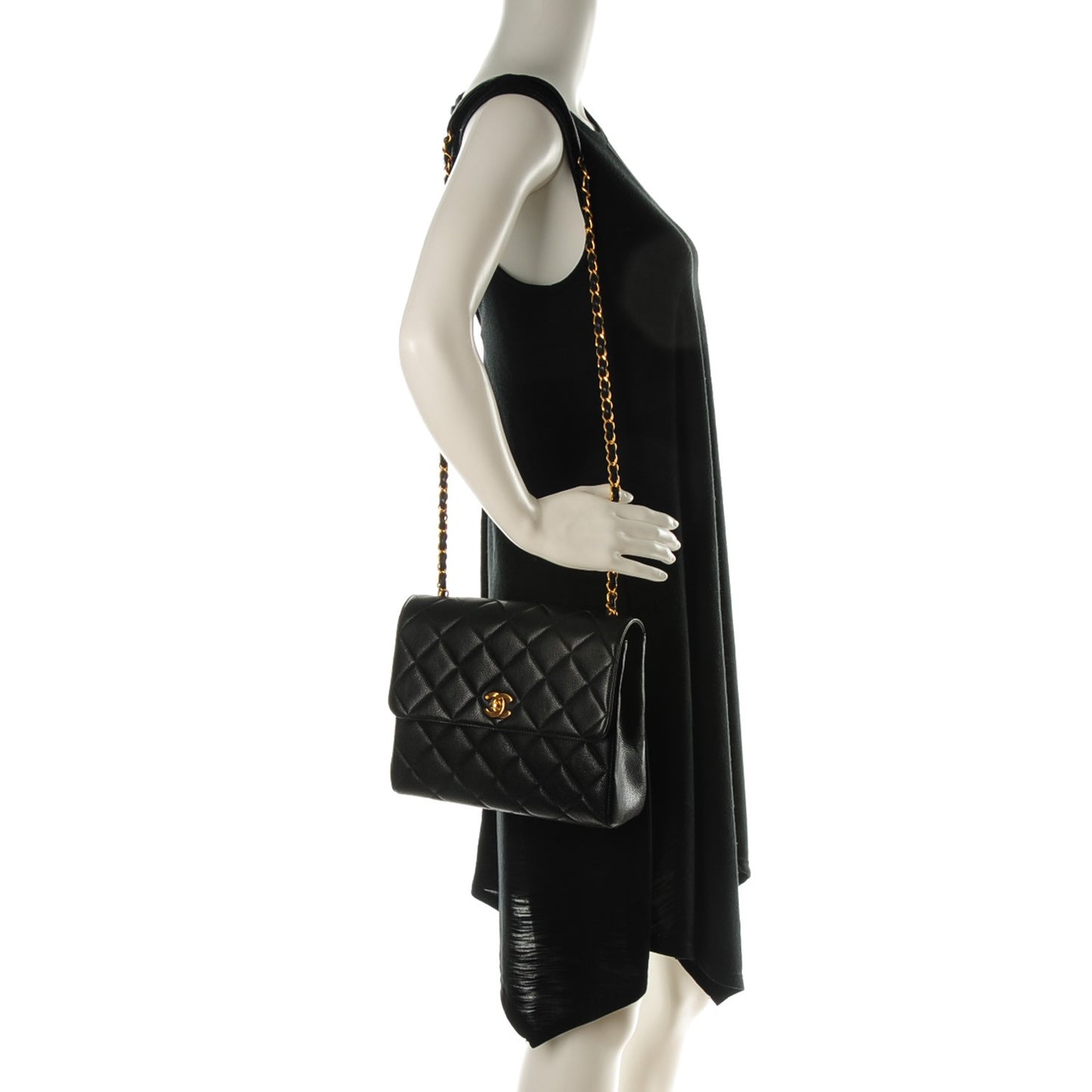 Caviar Quilted Medium Flap Shoulder Bag Black