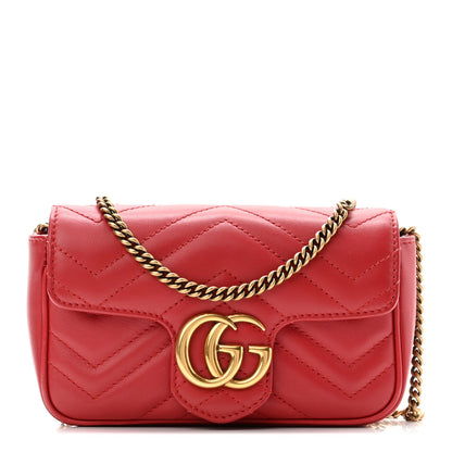 Gucci Calfskin Matelasse Super Mini GG Marmont Shoulder Bag Hibiscus Red 1 of 10