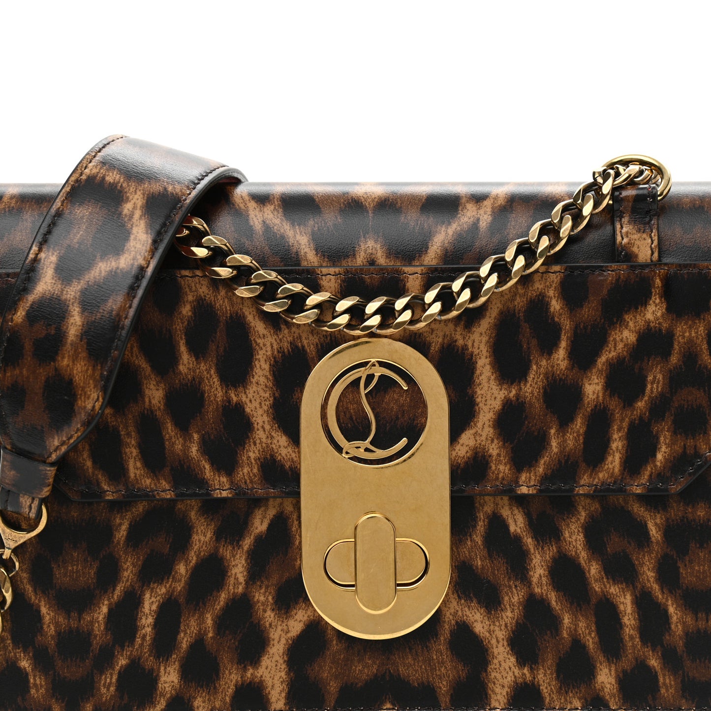 Calfskin Leopard Print Small Elisa Shoulder Bag Brown