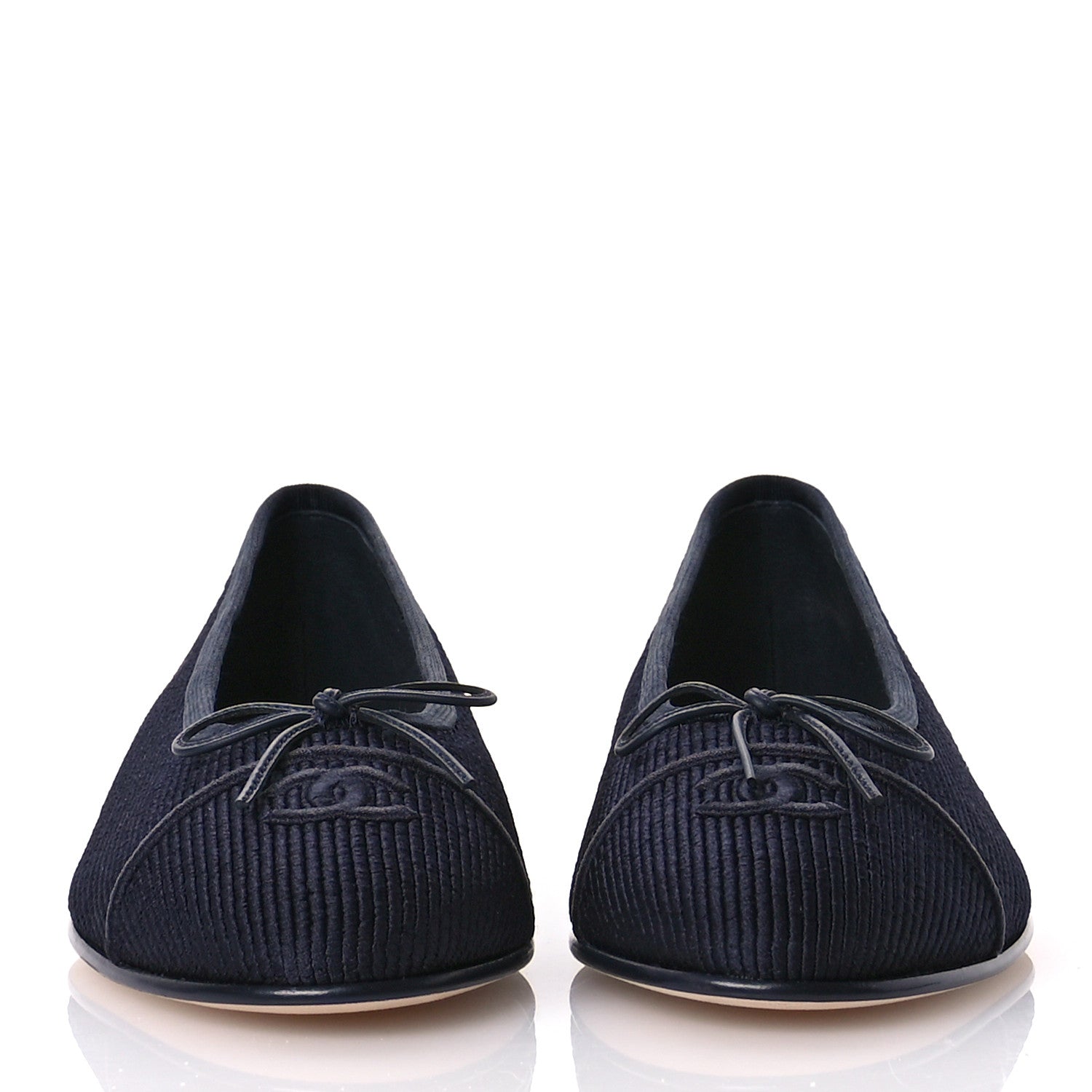 Chanel Embroidered Fabric Cap Toe CC Ballerina Flats 40.5 Dark Navy Blue 3 of 9