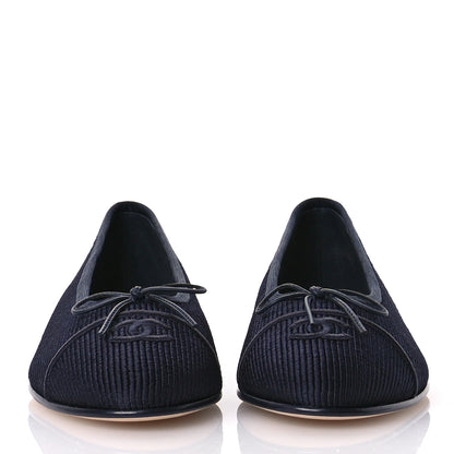 Chanel Embroidered Fabric Cap Toe CC Ballerina Flats 40.5 Dark Navy Blue 3 of 9