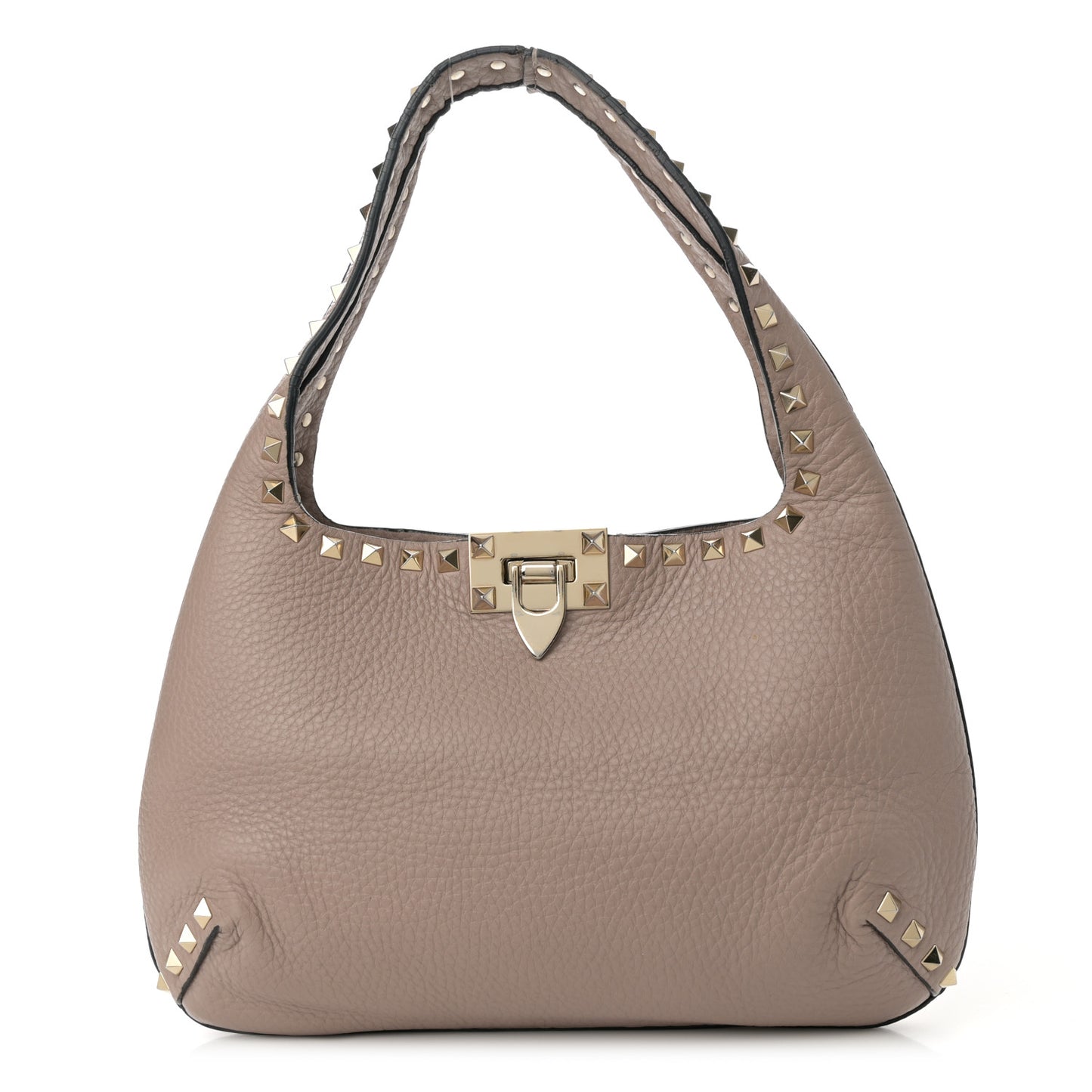 Pebbled Calfskin Small Rockstud Flip Lock Hobo Poudre