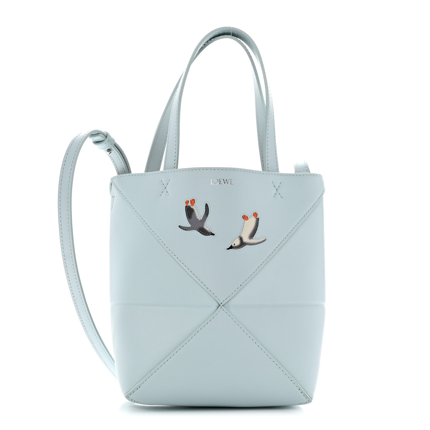 Loewe X SUNA FUJITA Shiny Calfskin Penguin Mini Puzzle Fold Tote Blue Iceberg 1 of 12