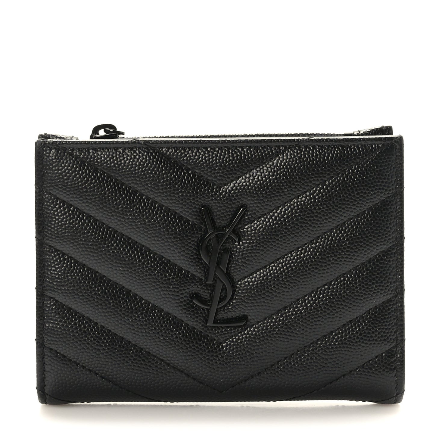 Grain De Poudre Matelasse Chevron Monogram Zipped Two-Part Wallet Black