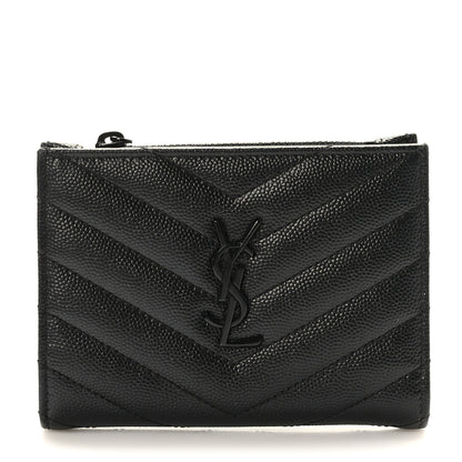Saint Laurent Grain De Poudre Matelasse Chevron Monogram Zipped Two-Part Wallet Black 1 of 7