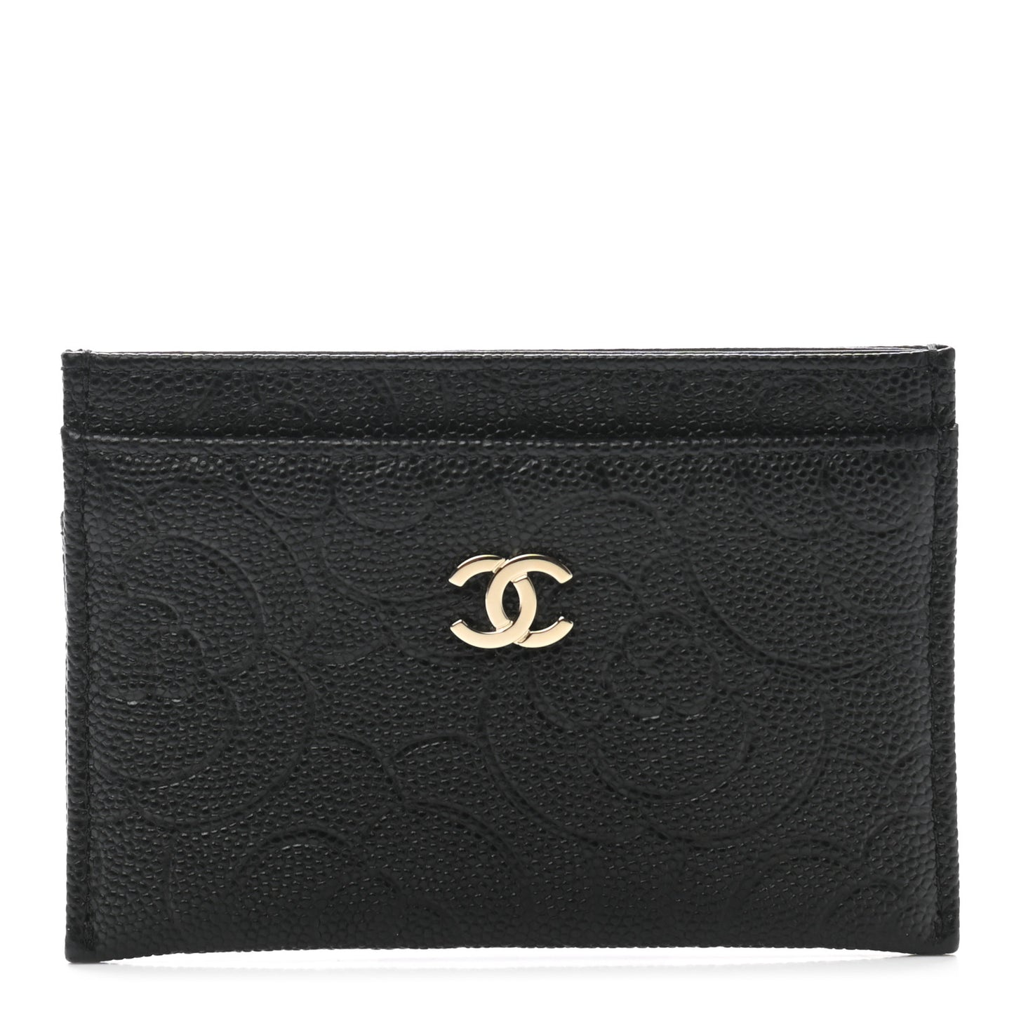 Caviar Camellia Embossed Card Holder Black