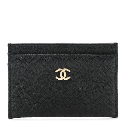Chanel Caviar Camellia Embossed Card Holder Black 1 of 9