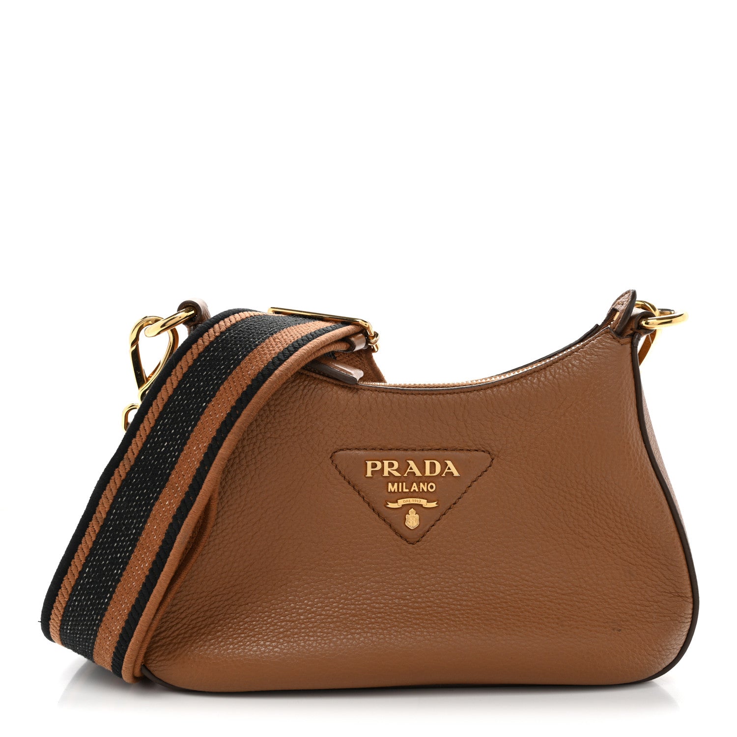 Prada Vitello Daino Soft Zippered Hobo Shoulder Bag Caramel 1 of 9