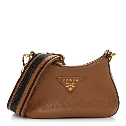 Prada Vitello Daino Soft Zippered Hobo Shoulder Bag Caramel 1 of 9