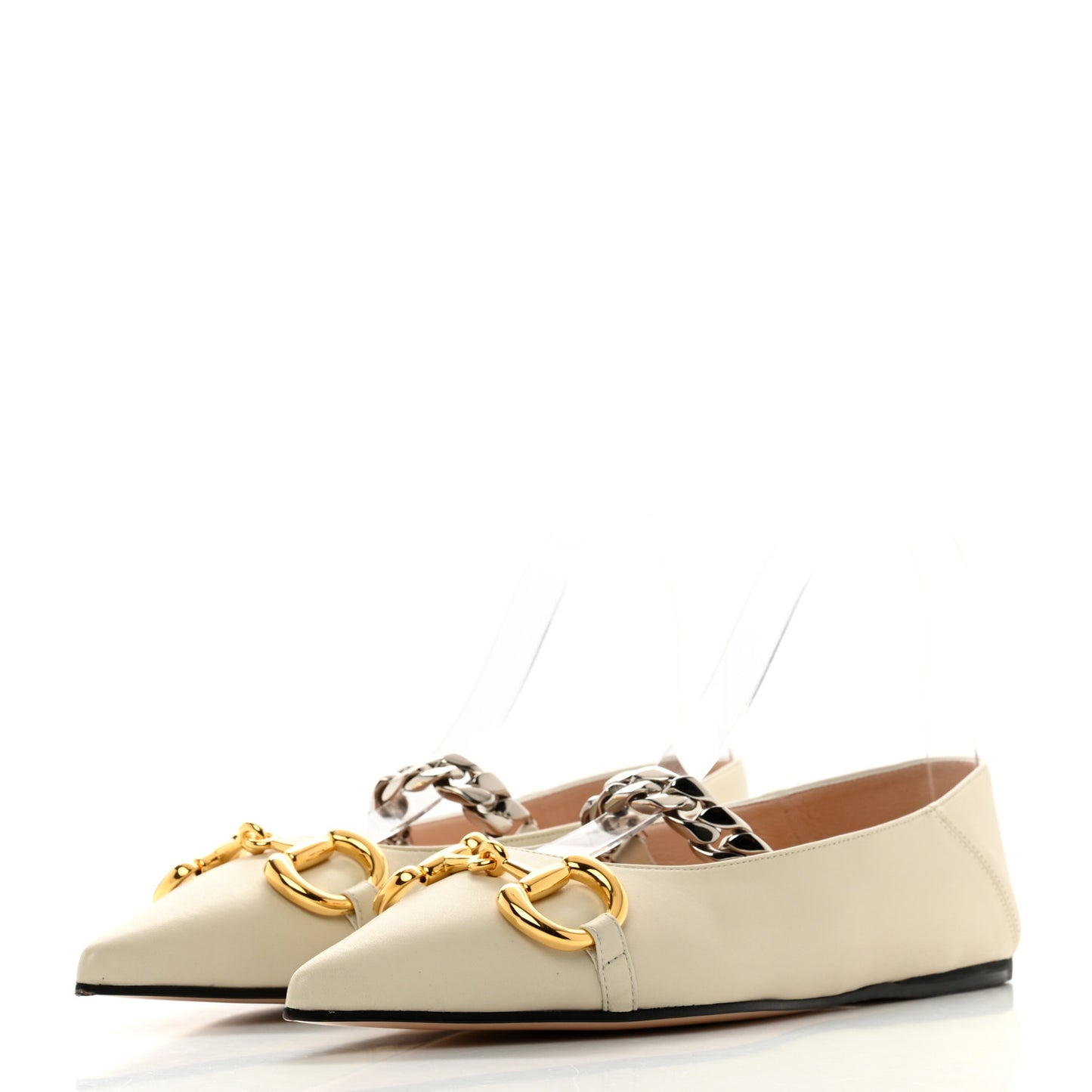 Nappa Lumiere Deva Horsebit Chain Embellished Flats 35.5 Dusty White