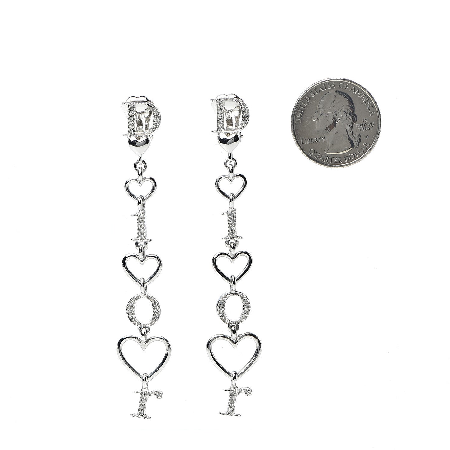 Crystal Heart Clip On Earrings Silver