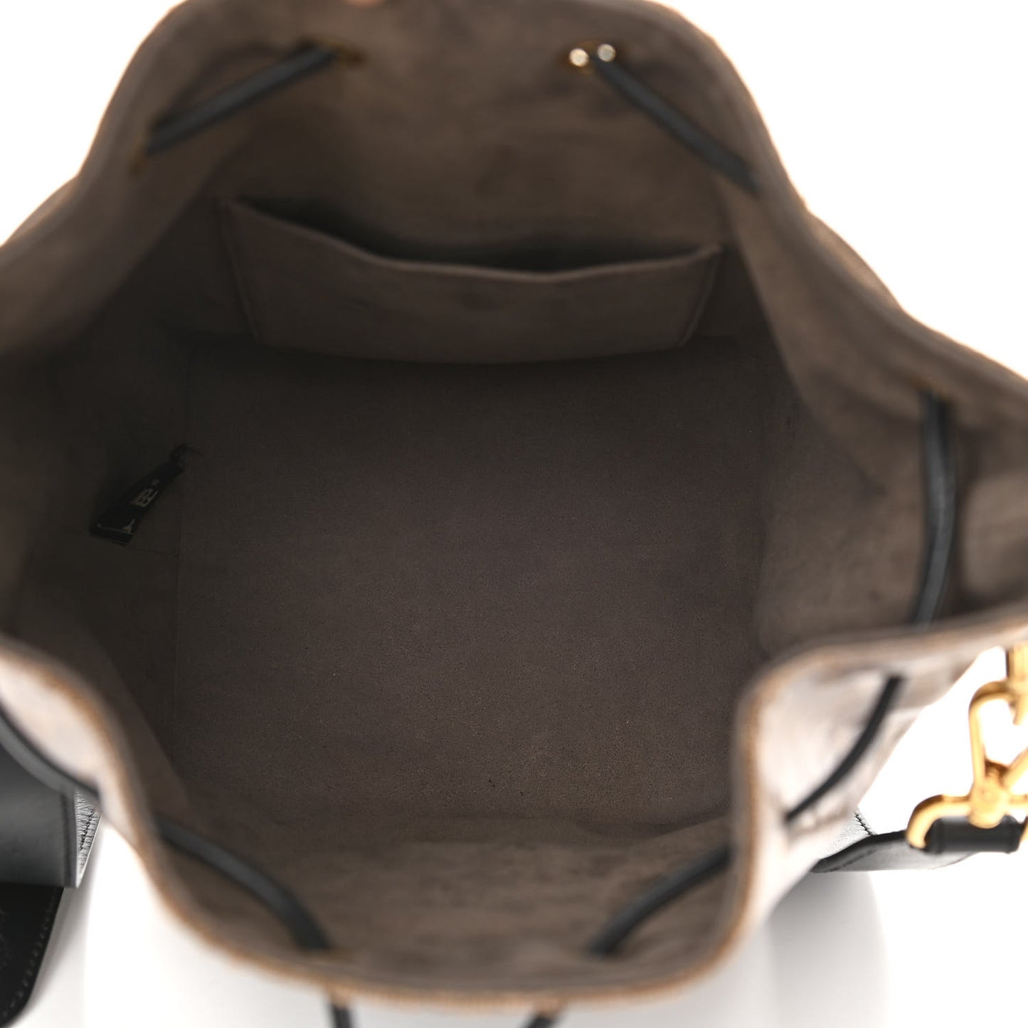 Glazed Fabric Vitello Grace F is Fendi FF 1974 Stamp Patch Grande Mon Tresor Bucket Bag Mogano Panna Black