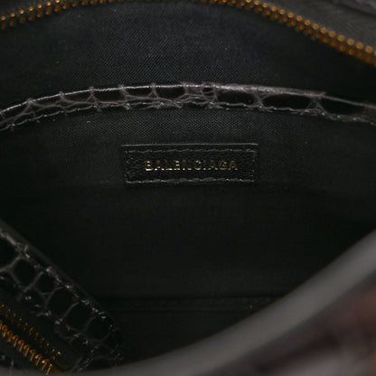Balenciaga Calfskin Crocodile Embossed Gold Metallic Edge Hardware Nano City Dark Grey 6 of 9