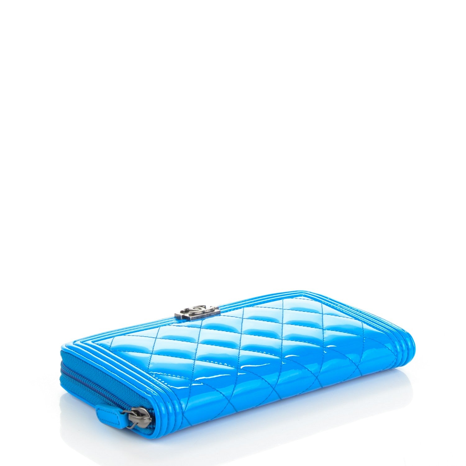 Chanel Patent Quilted Boy Zip Around Wallet Light Blue 4 of 8