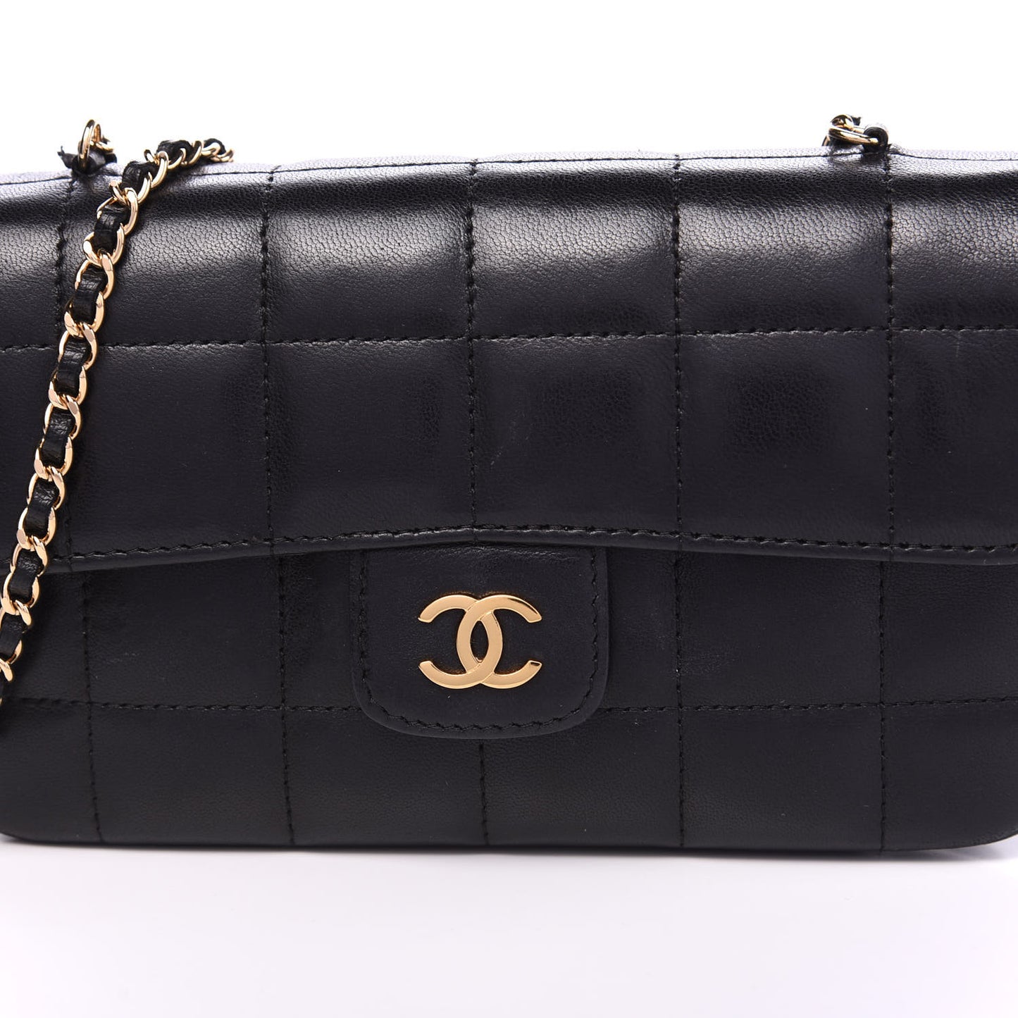 Lambskin Quilted Mini Chocolate Bar Camellia Flap Black