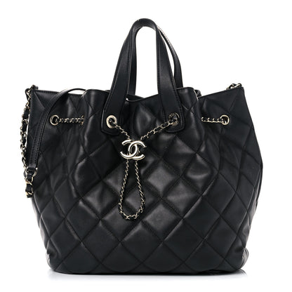 Chanel Lambskin Quilted CC Dweller Drawstring Tote Black 1 of 19