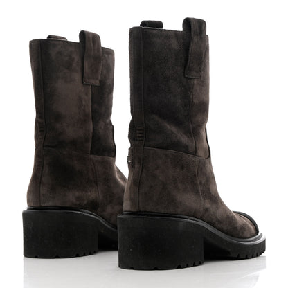 Chanel Suede Calfskin CC Cap Toe Boots 36.5 Black Brown 4 of 11