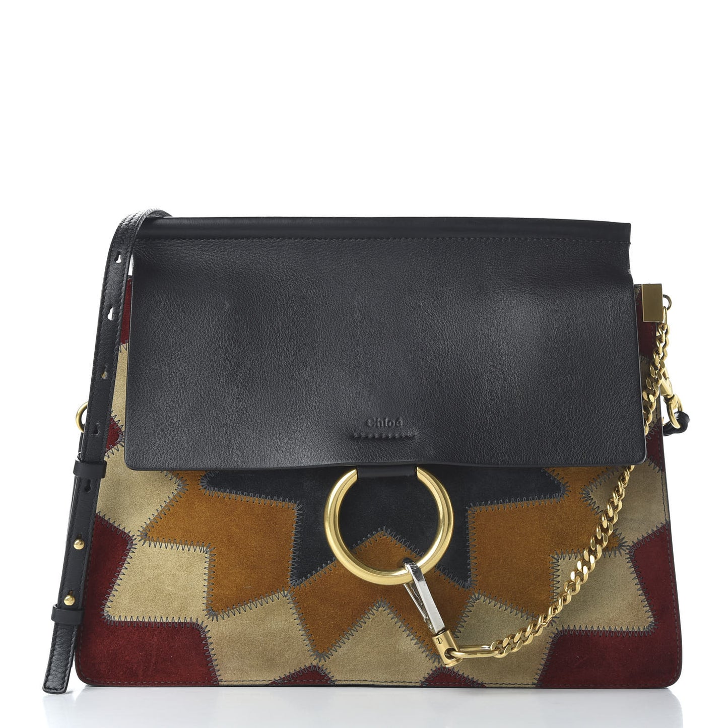 Suede Wonder Woman Patchwork Medium Faye Shoulder Bag Black
