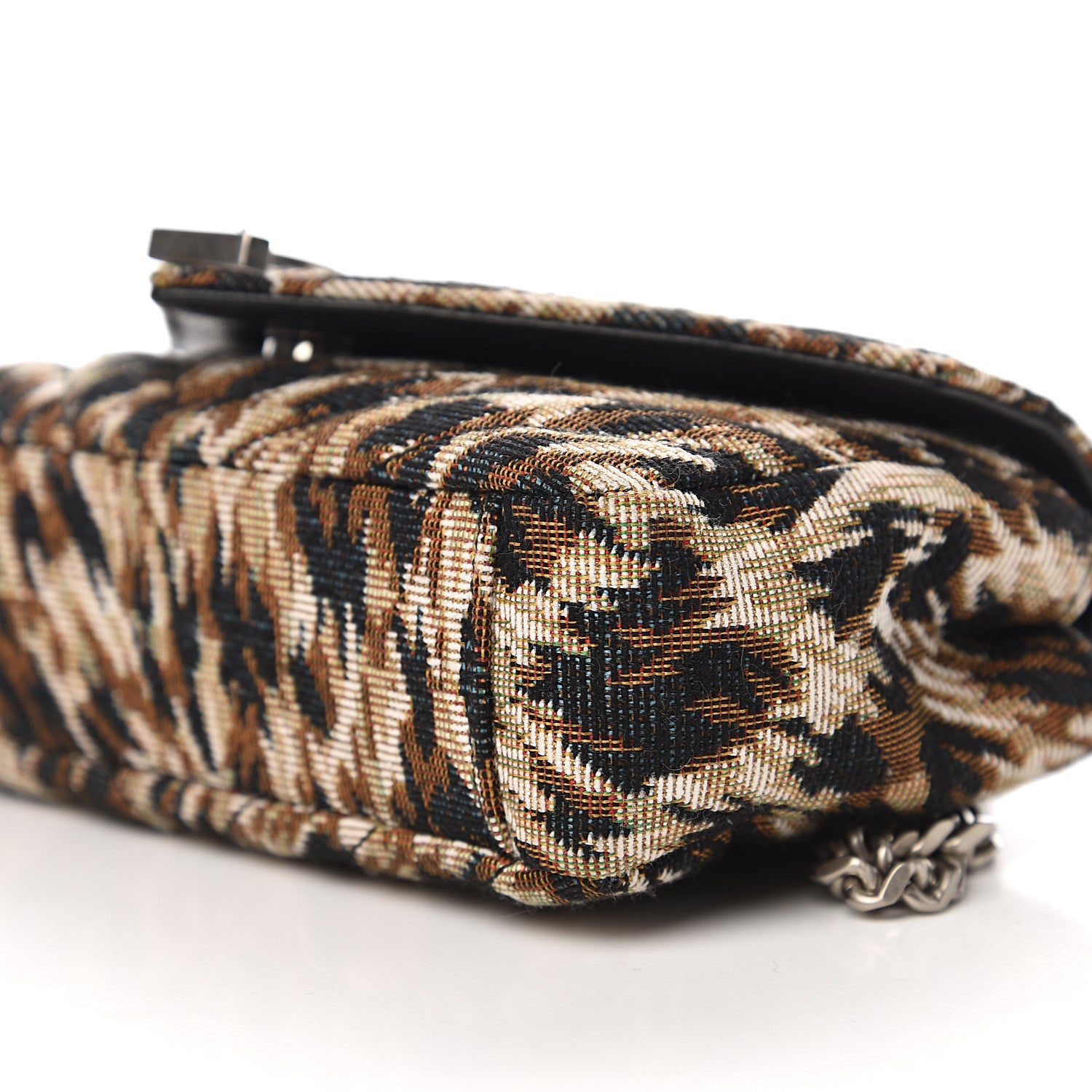 Saint Laurent Jacquard Leopard Matelasse Chevron Monogram Baby Chain Bag Black 12 of 13