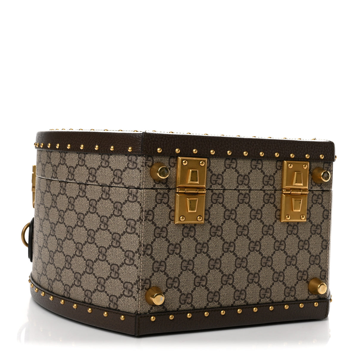 GG Supreme Monogram Textured Dollar Calfskin Web Small Savoy Hat Box Beige Ebony New Acero