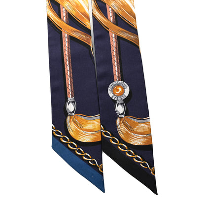 Hermes Silk Cavalcades Twilly Marine Gold Gris 2 of 4