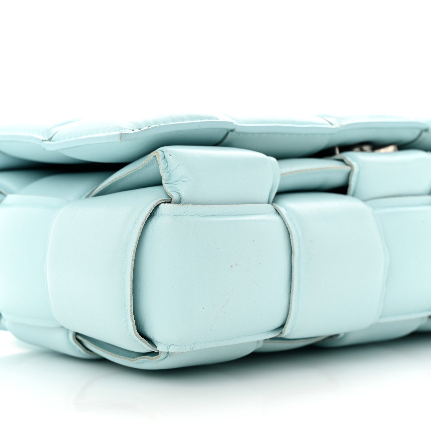 Paper Calfskin Maxi Intreccio Padded Cassette Crossbody Bag Topazio