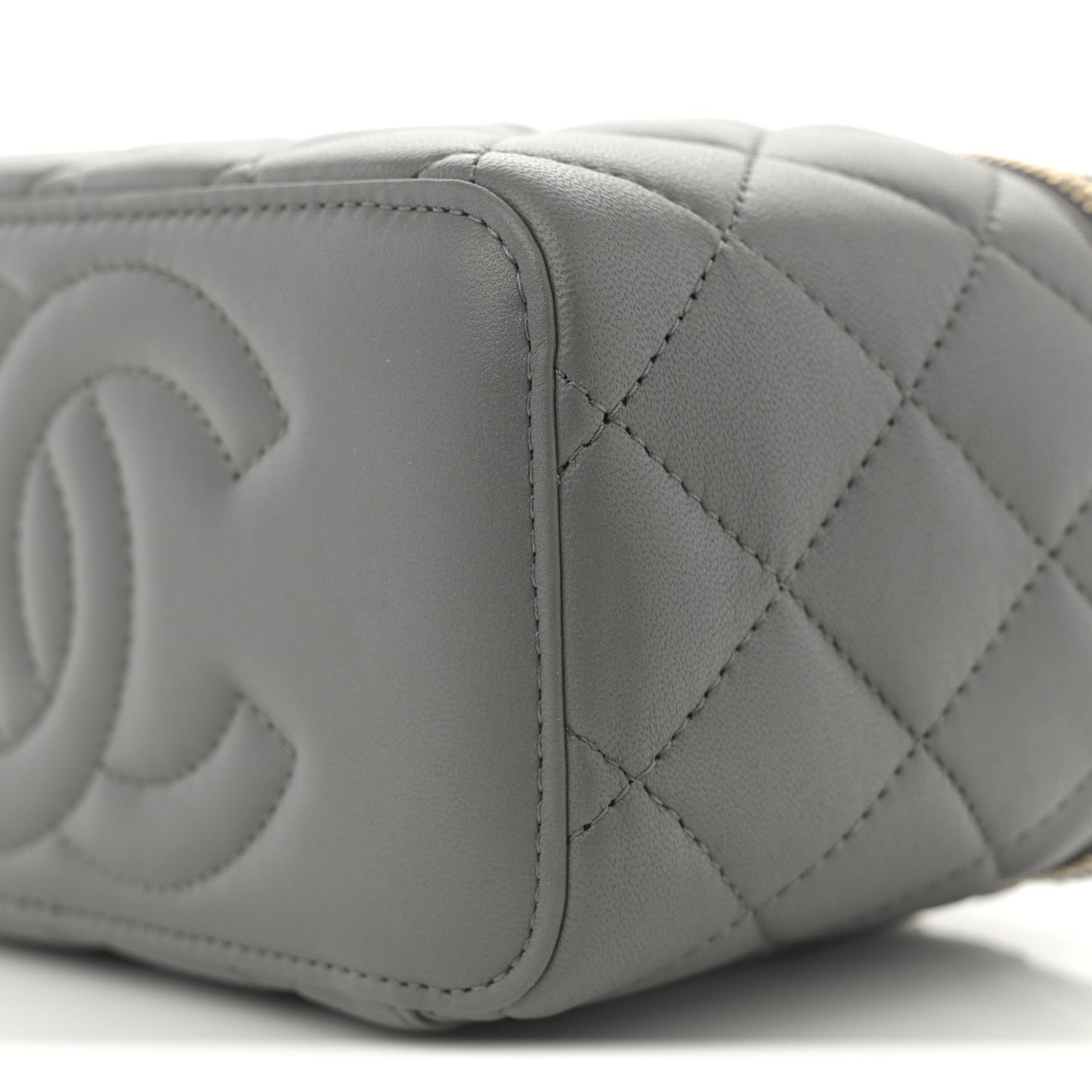 Lambskin Quilted Small Top Handle Vanity Case With Chain Dark Grey