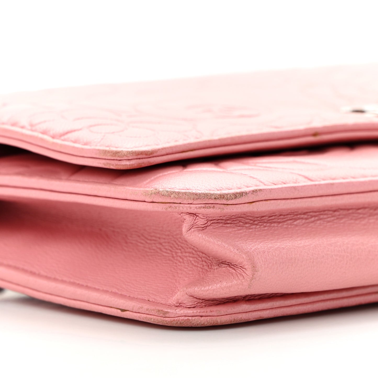 Lambskin Camellia Embossed Wallet On Chain WOC Pink