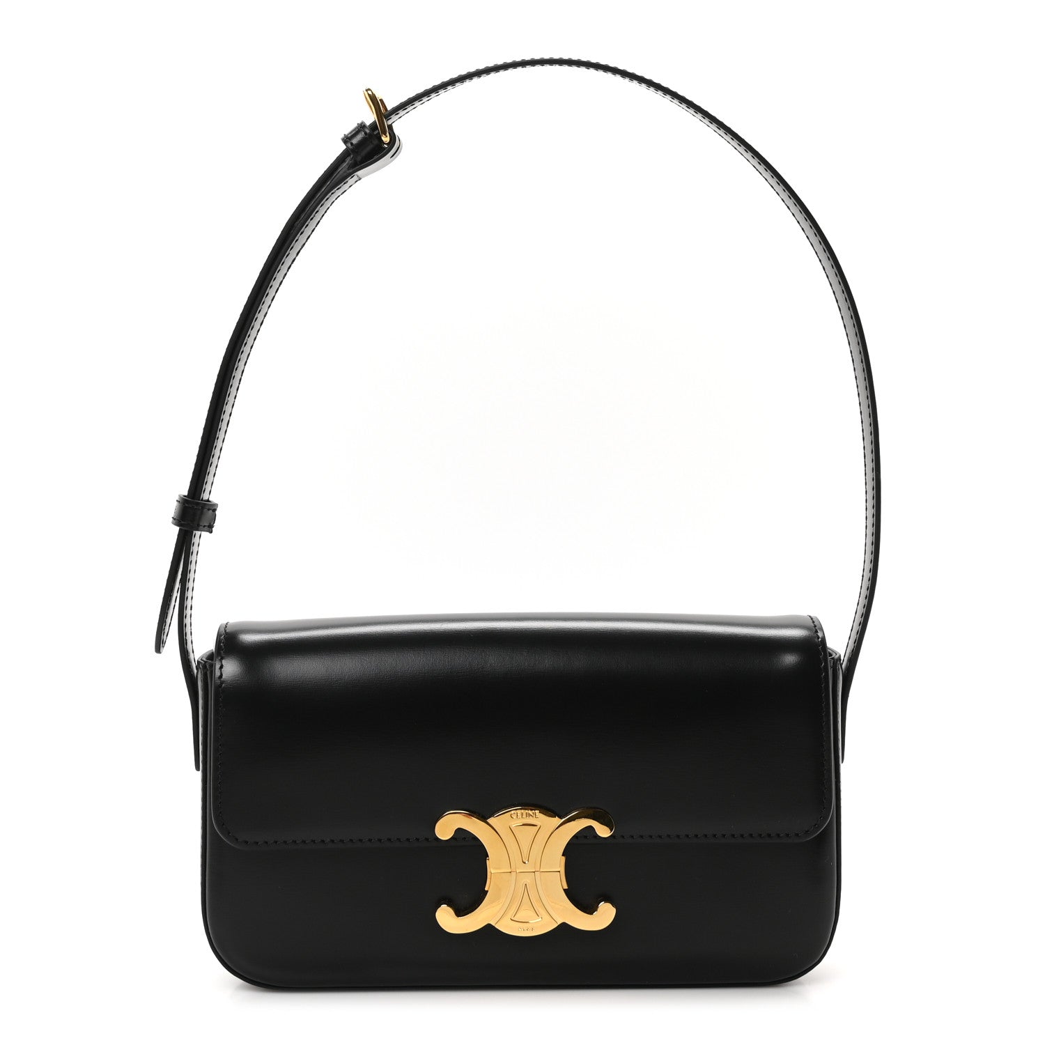 Celine Shiny Calfskin Triomphe Shoulder Bag Black 1 of 10