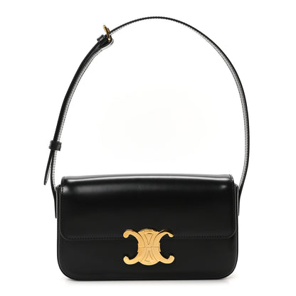 Celine Shiny Calfskin Triomphe Shoulder Bag Black 1 of 10