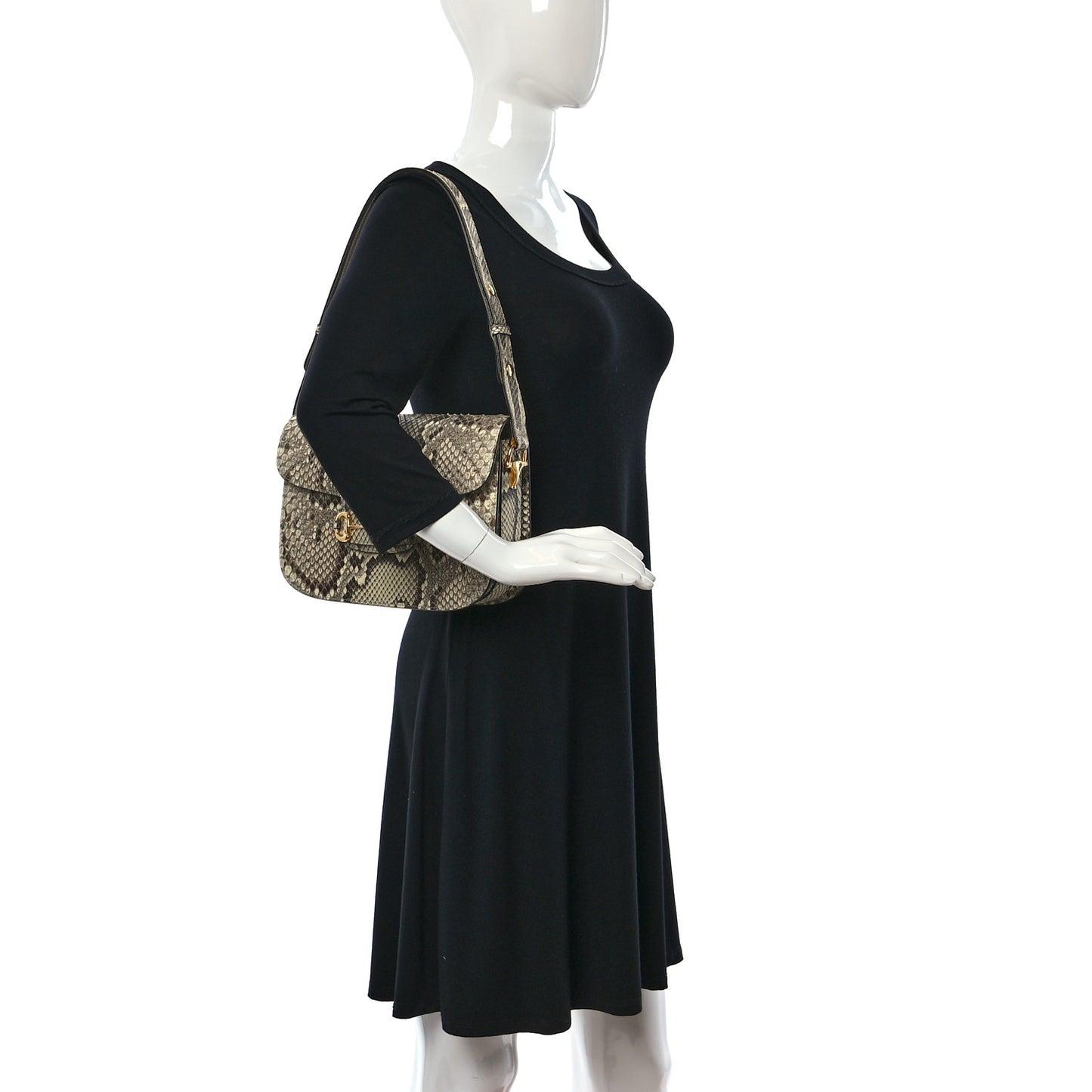 Snakeskin Horsebit 1955 Shoulder Bag Natural