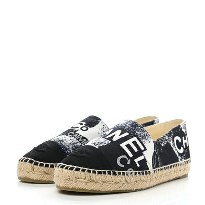 Chanel Printed Canvas Grosgrain 31 Rue Cambon Espadrilles 40 Black White 3 of 8