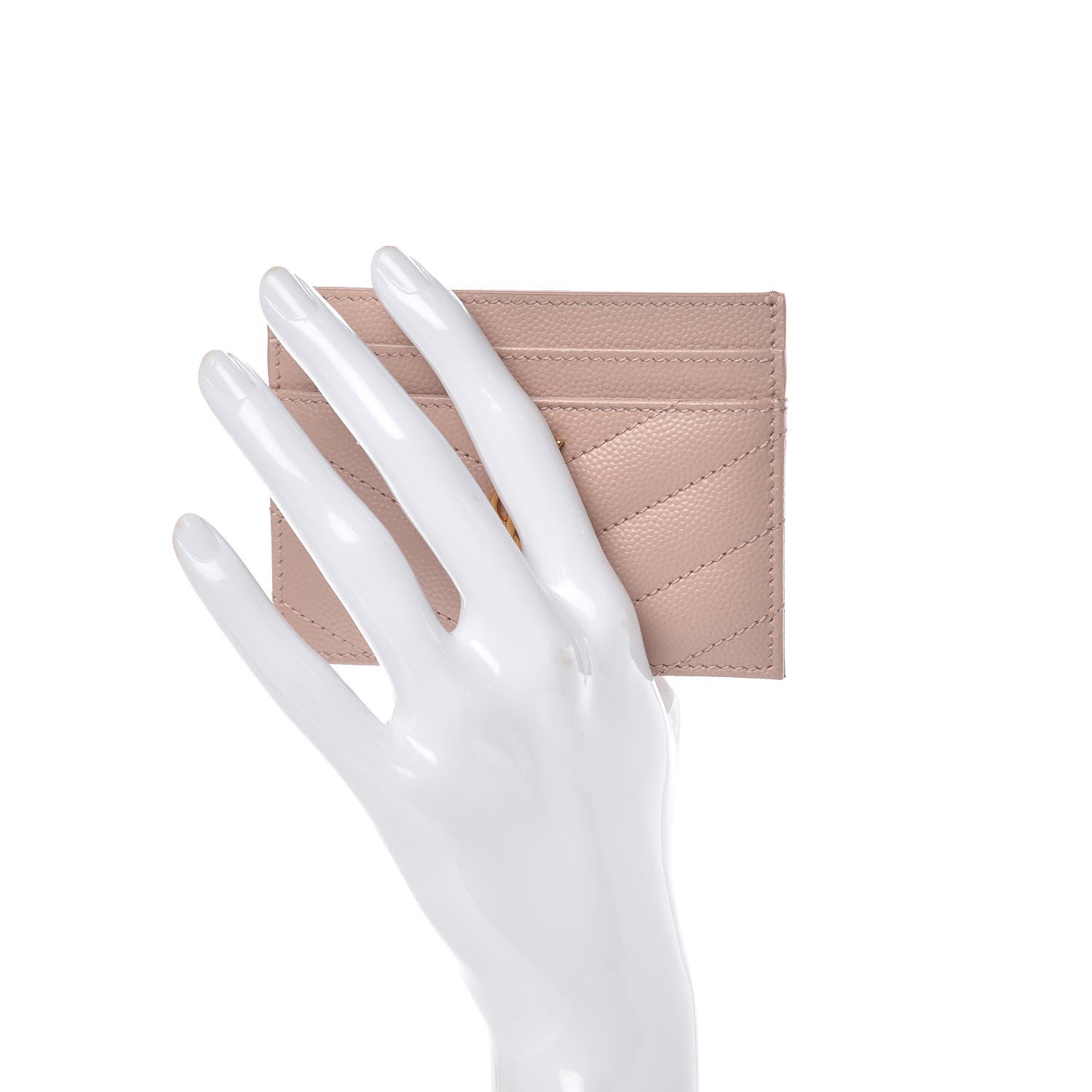 Saint Laurent Grain De Poudre Matelasse Chevron Monogram Credit Card Case Pale Blush 2 of 6