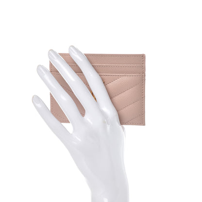 Saint Laurent Grain De Poudre Matelasse Chevron Monogram Credit Card Case Pale Blush 2 of 6