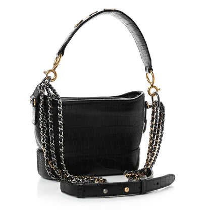 Chanel Calfskin Crocodile Embossed Small Gabrielle Cocodile Hobo Black 2 of 4