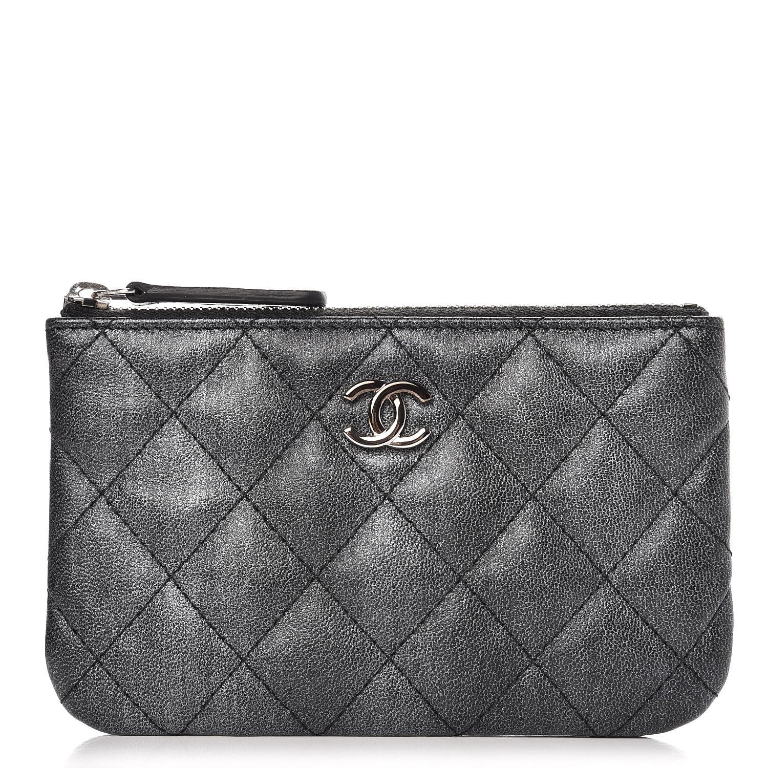 Chanel Metallic Goatskin Quilted Small Cosmetic Case Dark Grey 1 of 8