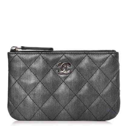 Chanel Metallic Goatskin Quilted Small Cosmetic Case Dark Grey 1 of 8