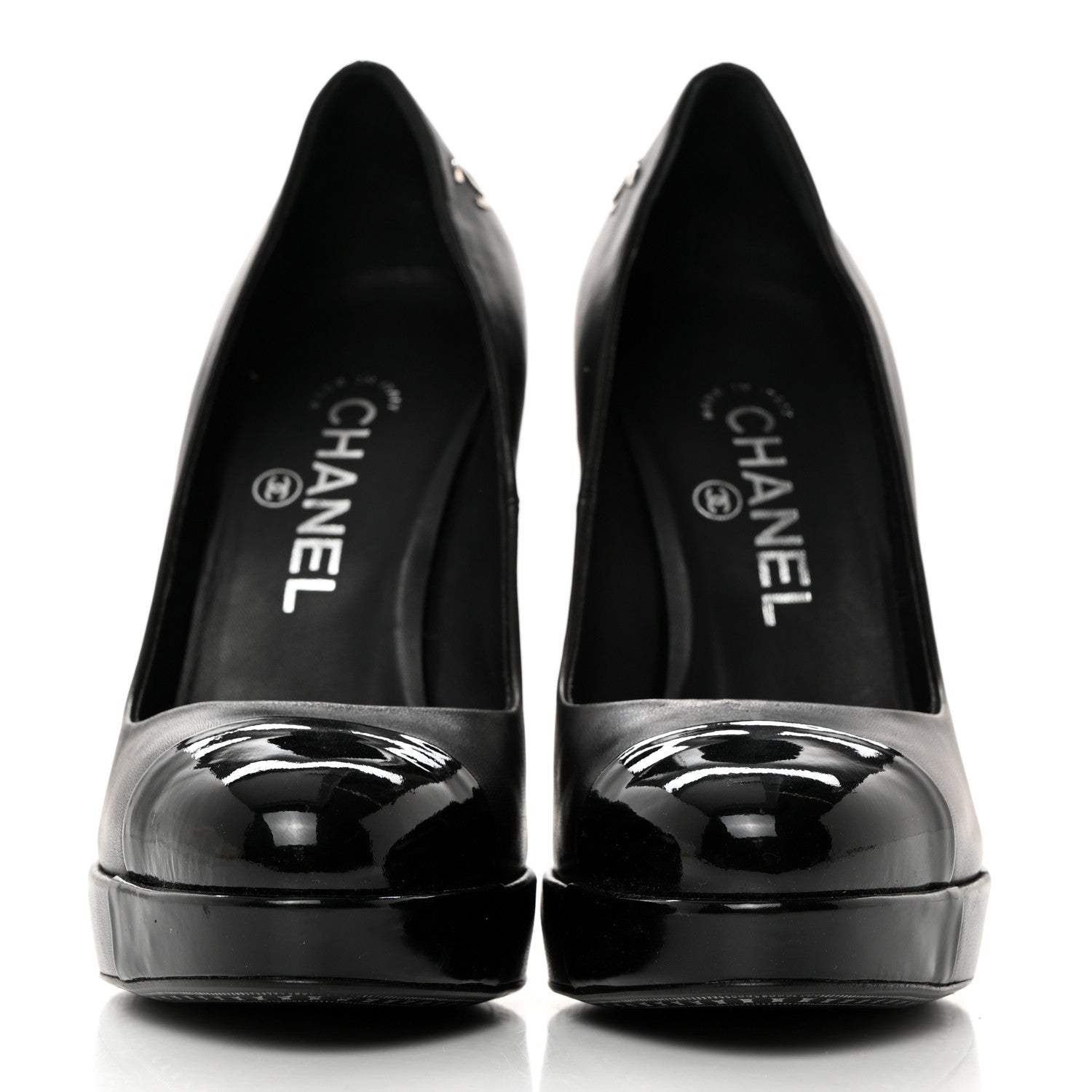 Chanel Calfskin Cap Toe CC Pumps 37 Black 2 of 9