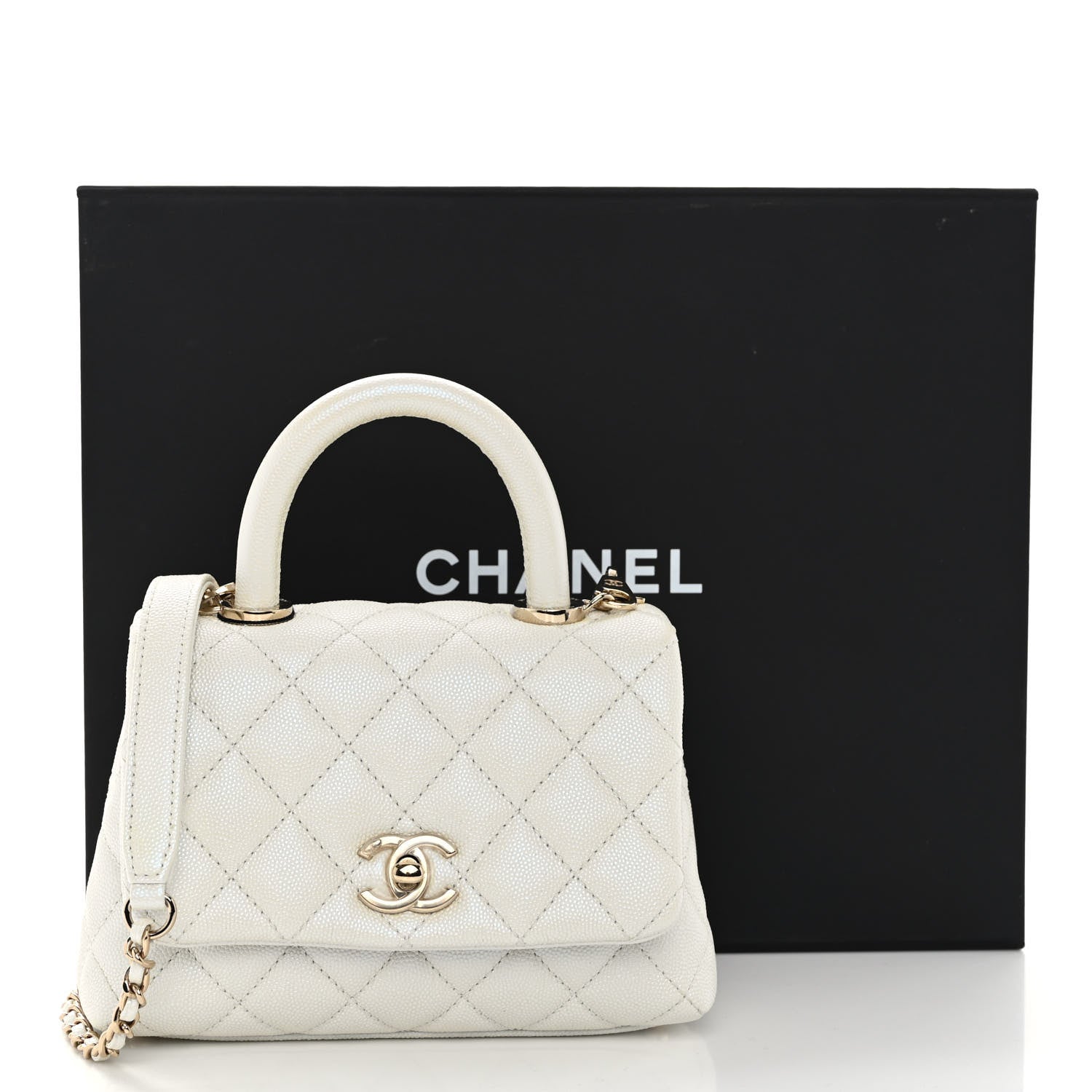 Chanel Iridescent Caviar Quilted Extra Mini Coco Handle Flap White 11 of 11