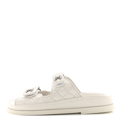 Chanel Lambskin Quilted Velcro Dad Chain CC Slide Sandals 36.5 White 1 of 10