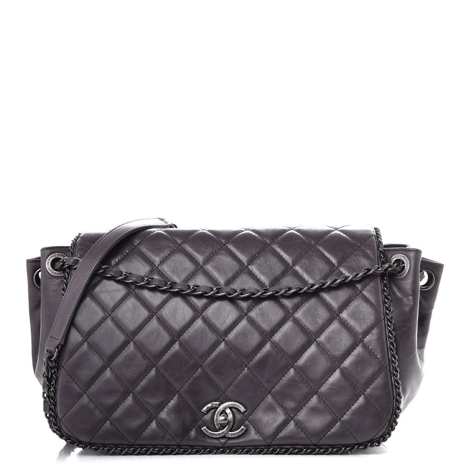 Chanel Calfskin Quilted Large CC Enchained Accordion Flap Grey 1 of 9