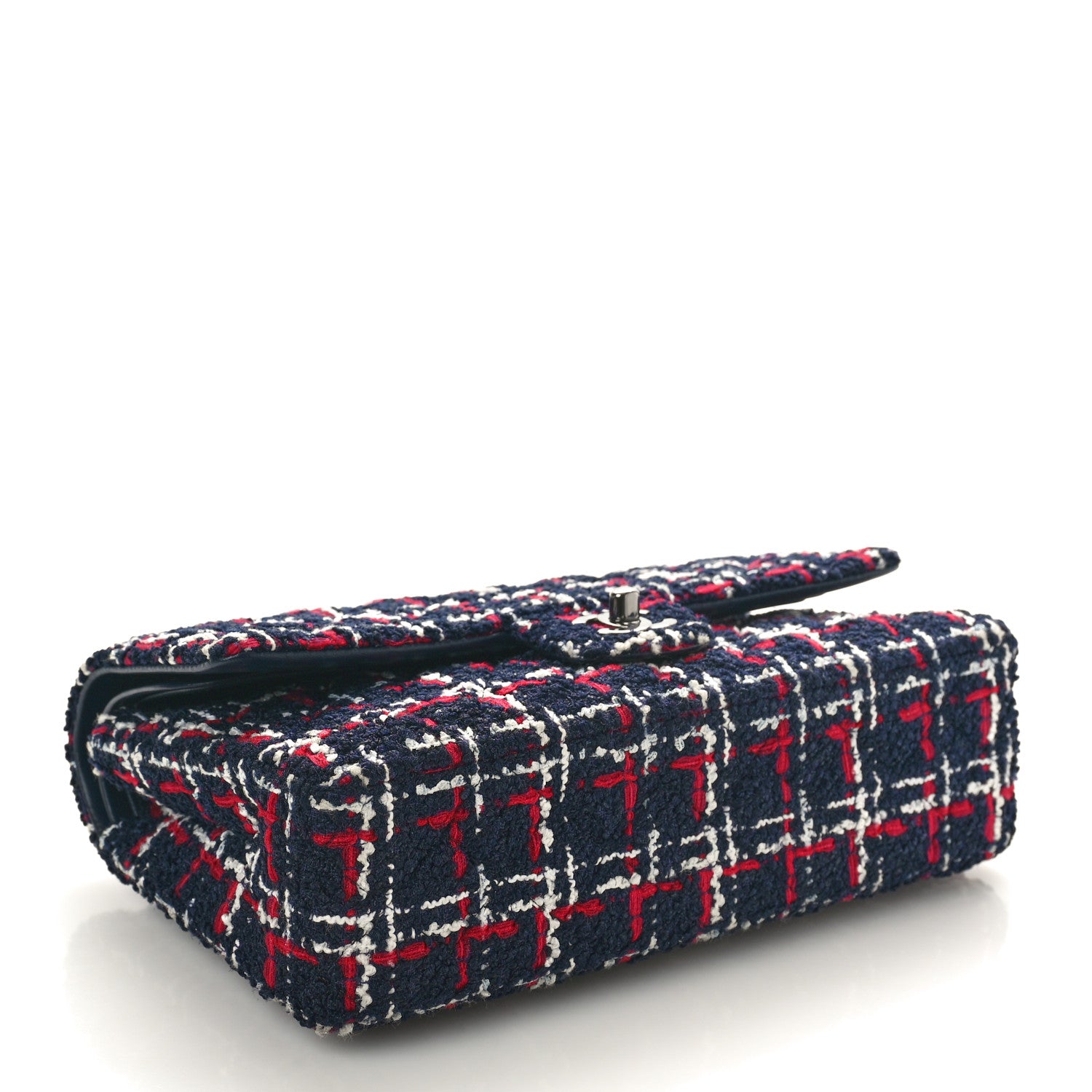 Chanel Tweed Quilted Medium Double Flap Navy White Red 4 of 10