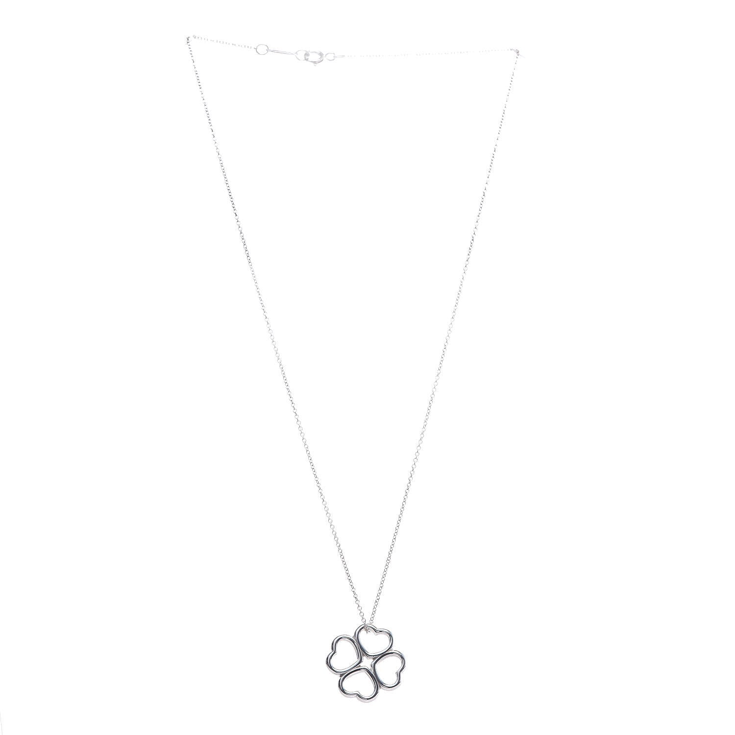 Tiffany Sterling Silver Four Heart Clover Pendant Necklace 3 of 7